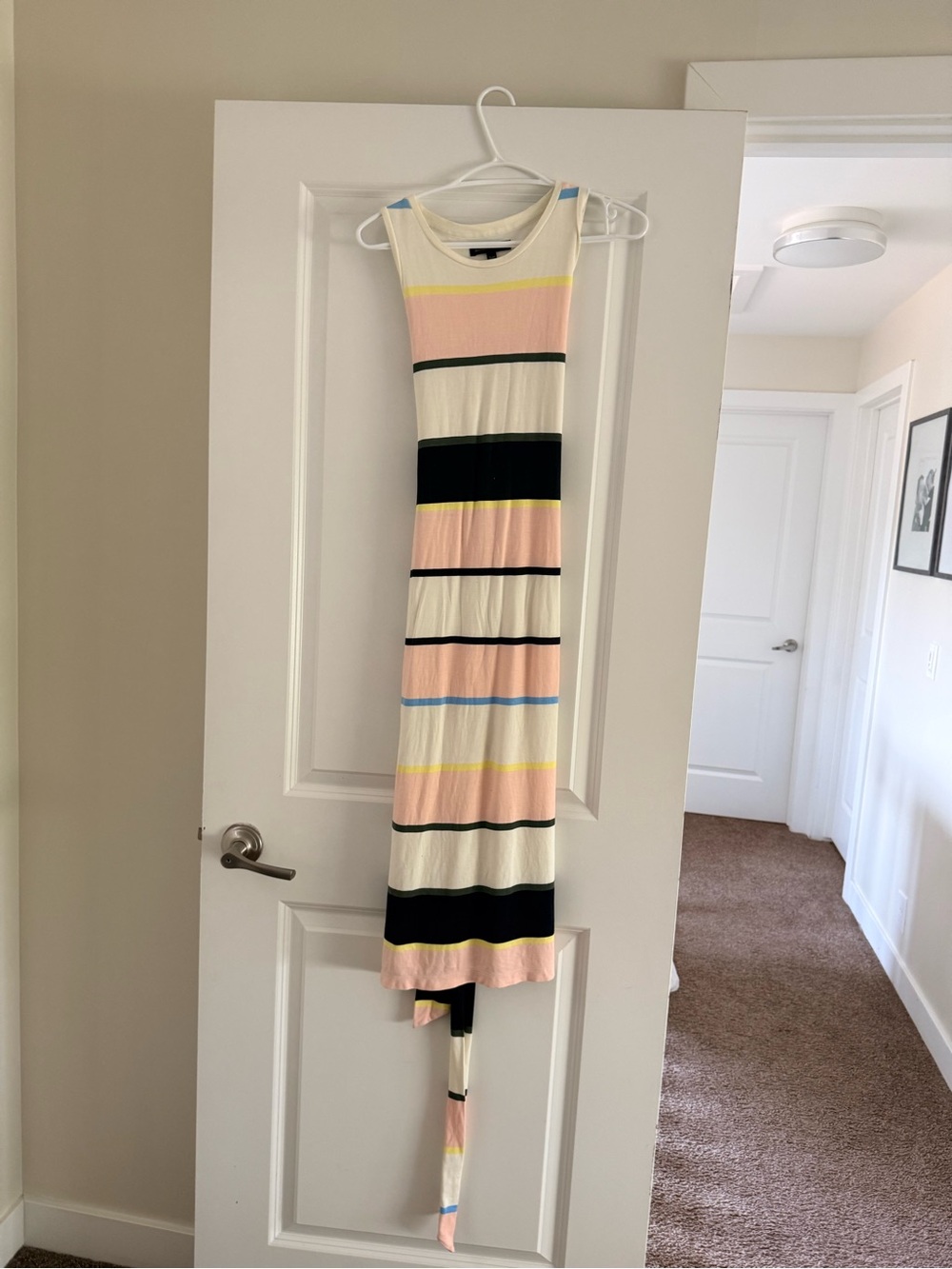Banana Republic Cream Midi Dress with Pink, Black & Pastel Stripes